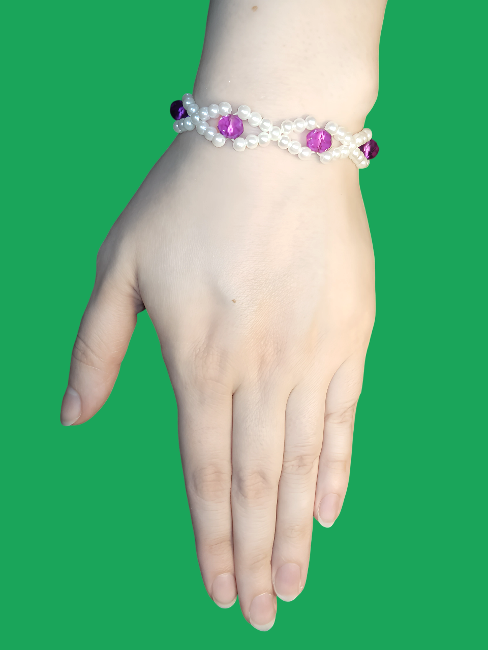 Браслет "Жозефина" безразмерный на резинке белоснежно-белый и ярко-розовый  цвета