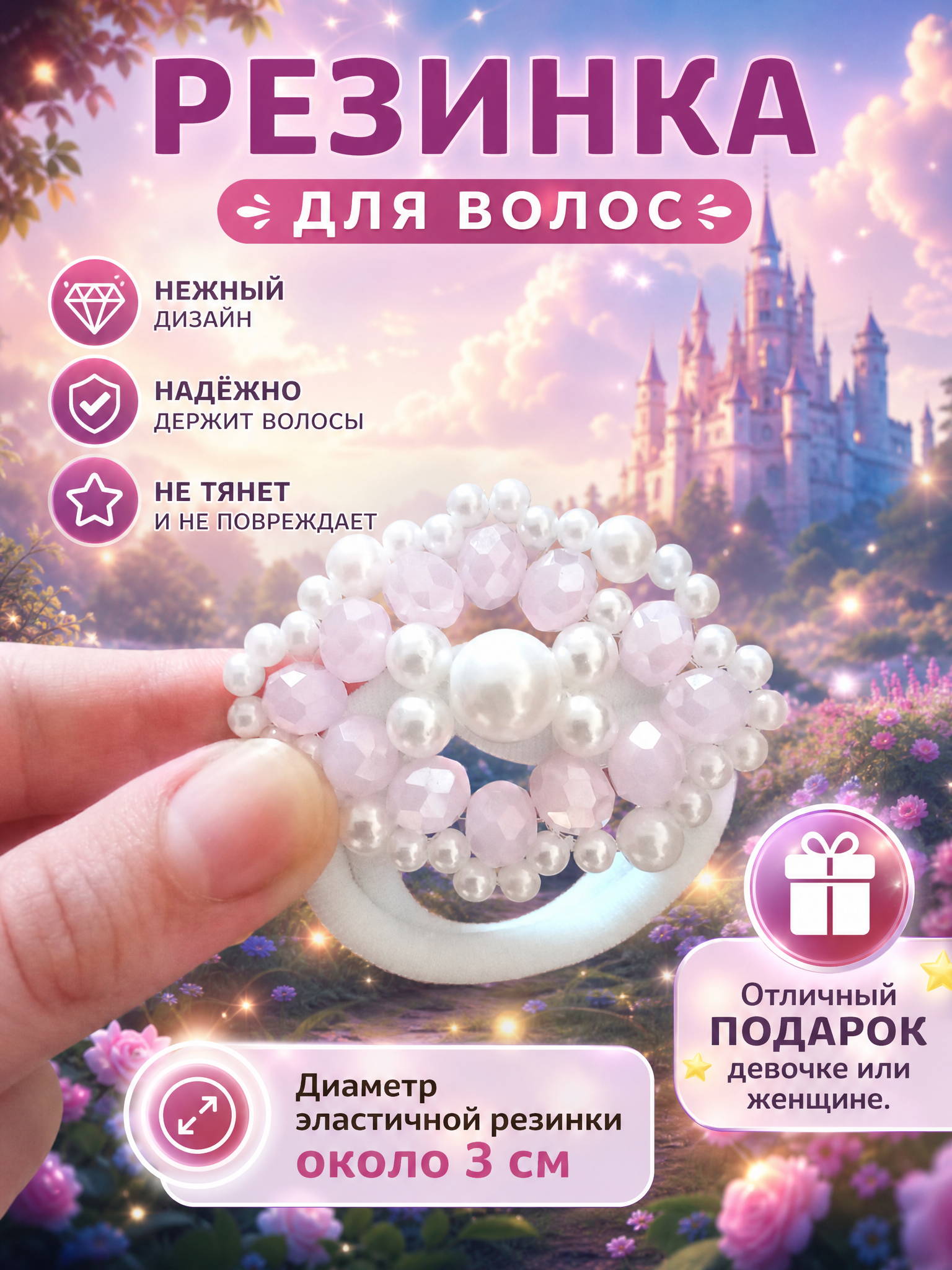 Резинка для волос с декором "Мила" 1 штука